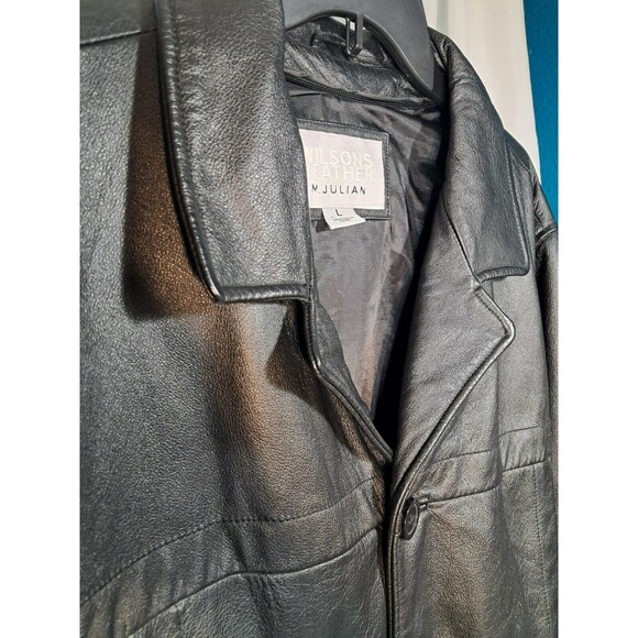 Vintage Wilsons Leather M. Julian Leather Jacket L Black 69426 Button Front - Picture 4 of 12